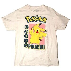 Men's Pokemon Pikachu White Size Large T-Shirt Nintendo Japanese Graphic